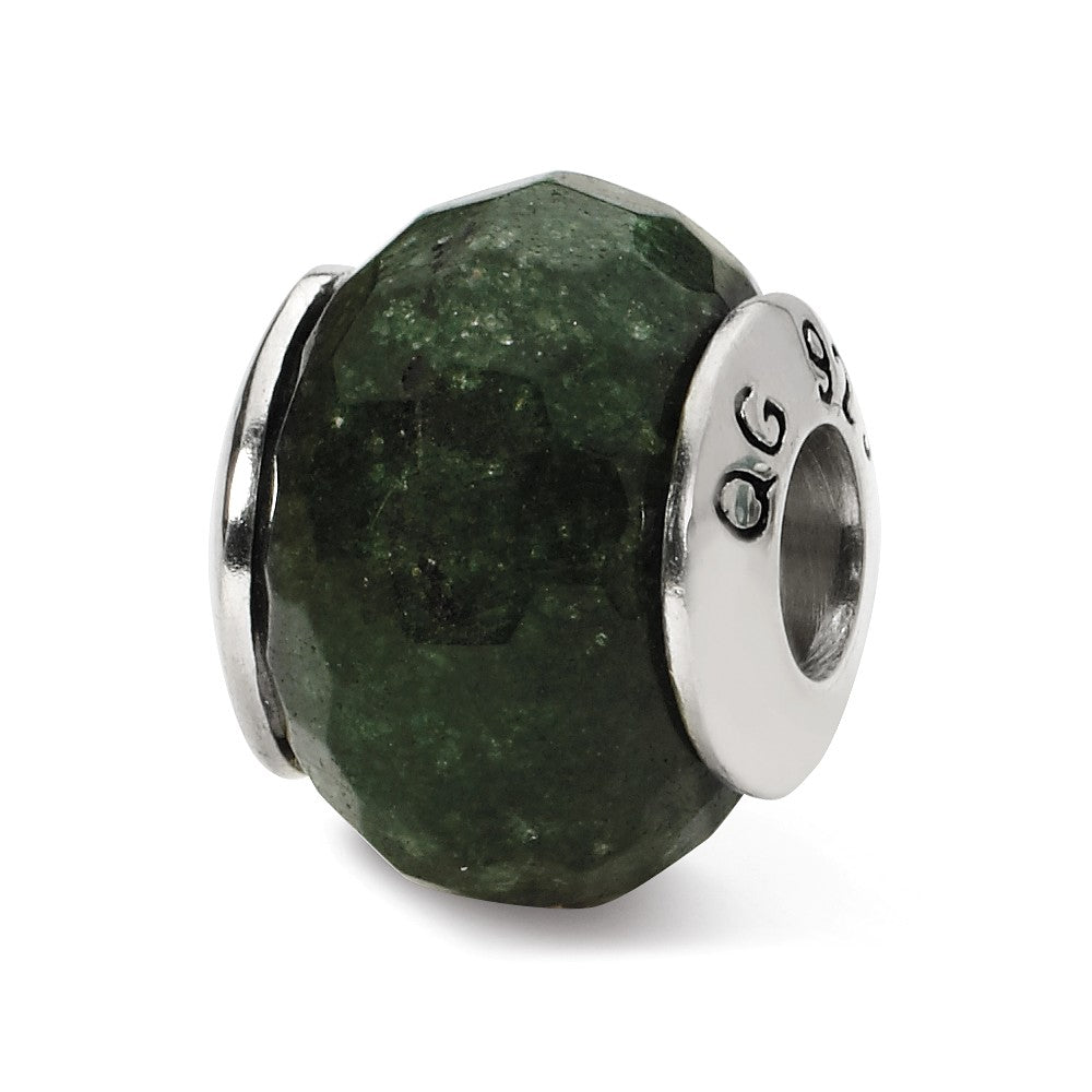 Dark Green Quartz Stone &amp; Sterling Silver Bead Charm, 13mm, Item B10385 by The Black Bow Jewelry Co.