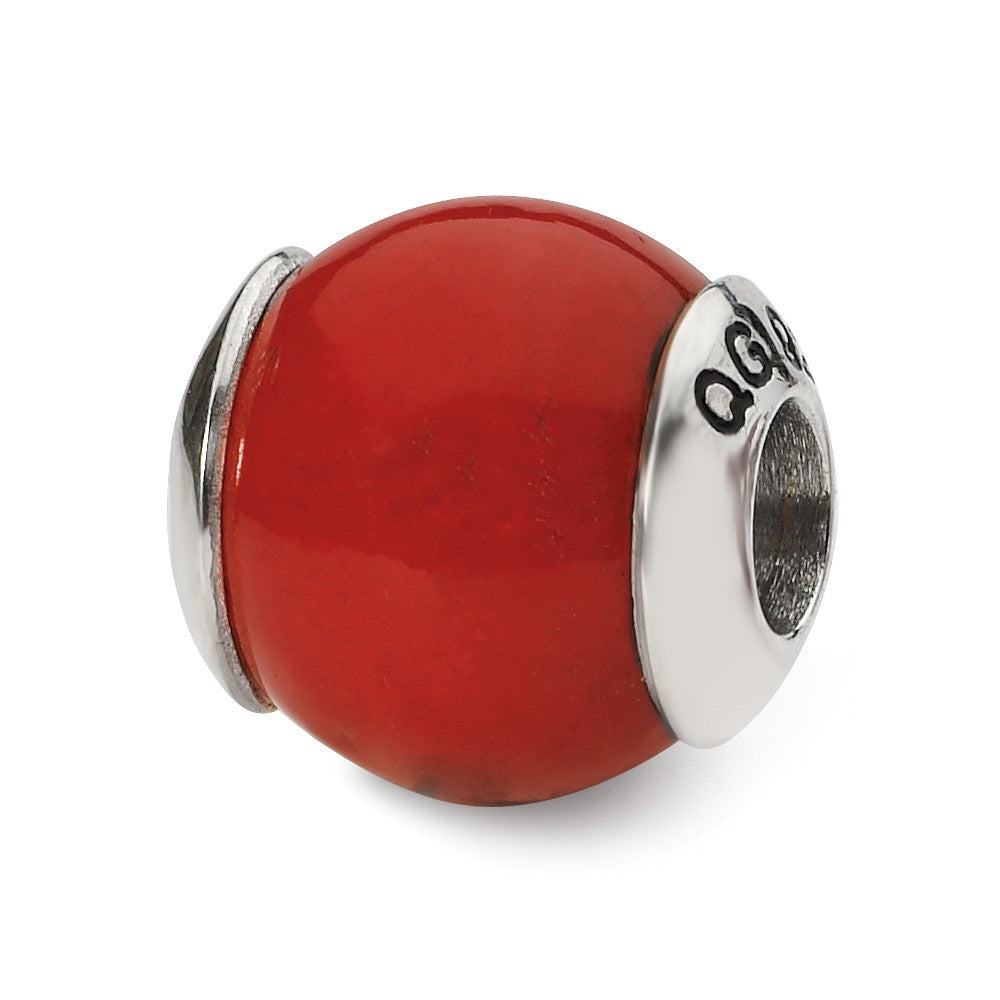 Red Quartz Stone &amp; Sterling Silver Bead Charm, 11mm, Item B10395 by The Black Bow Jewelry Co.