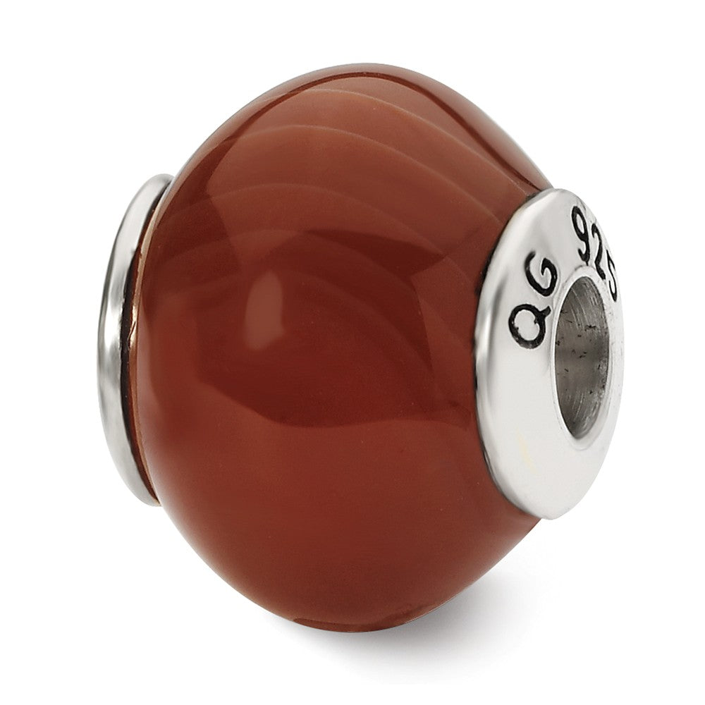 Red Brown Agate Stone &amp; Sterling Silver Bead Charm, 15mm, Item B10403 by The Black Bow Jewelry Co.