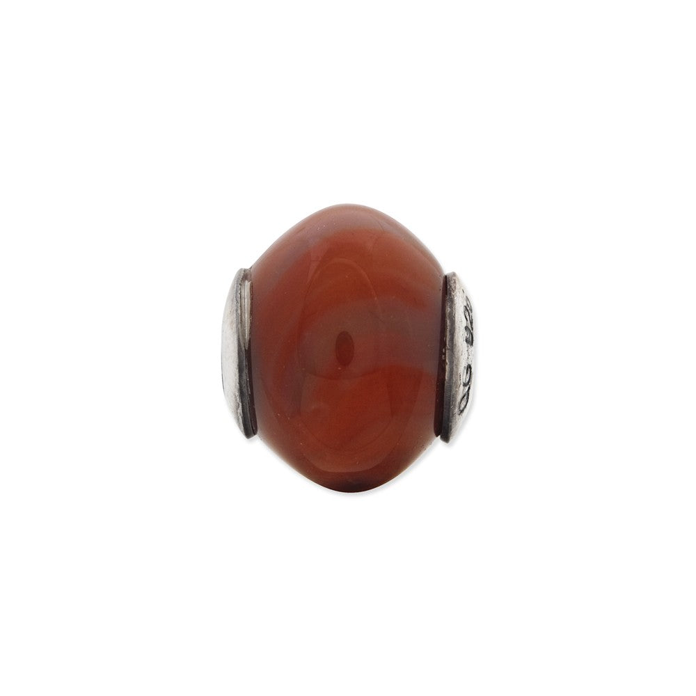 Alternate view of the Red Brown Agate Stone &amp; Sterling Silver Bead Charm, 15mm by The Black Bow Jewelry Co.