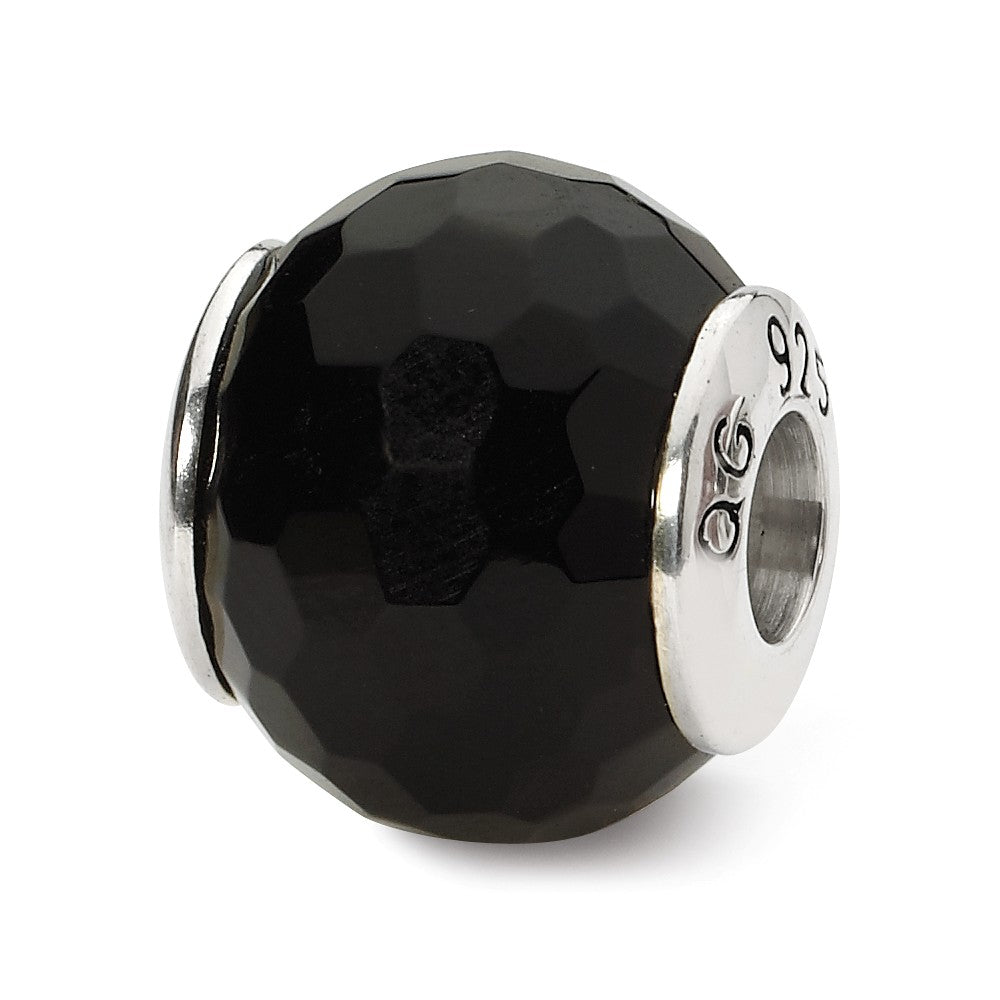 Black Agate Stone &amp; Sterling Silver Bead Charm, 13mm, Item B10415 by The Black Bow Jewelry Co.