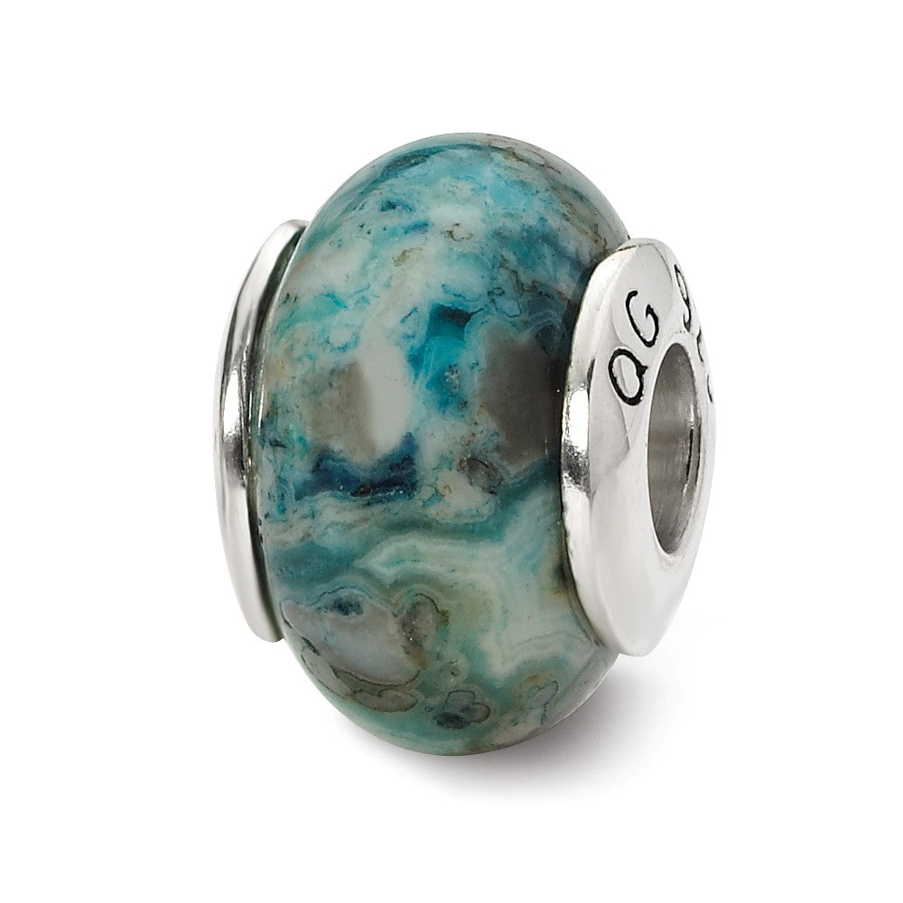 Blue Crazy Lace Agate Stone &amp; Sterling Silver Bead Charm, 13mm, Item B10416 by The Black Bow Jewelry Co.