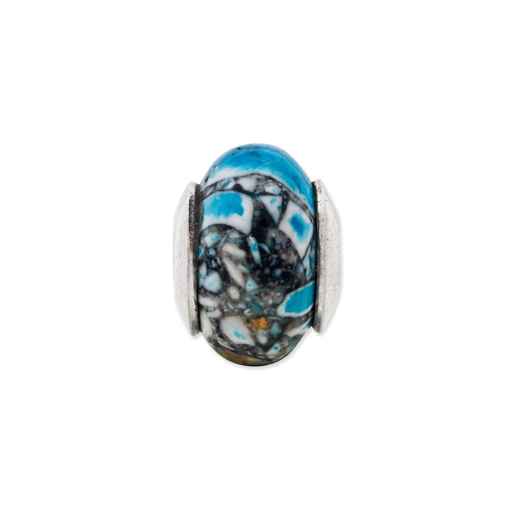 Alternate view of the Blue Mosaic Magnesite Stone &amp; &amp; Sterling Silver Bead Charm, 13mm by The Black Bow Jewelry Co.