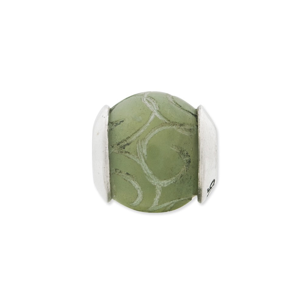 Alternate view of the Etched Jade Stone &amp; Sterling Silver Bead Charm, 13mm by The Black Bow Jewelry Co.