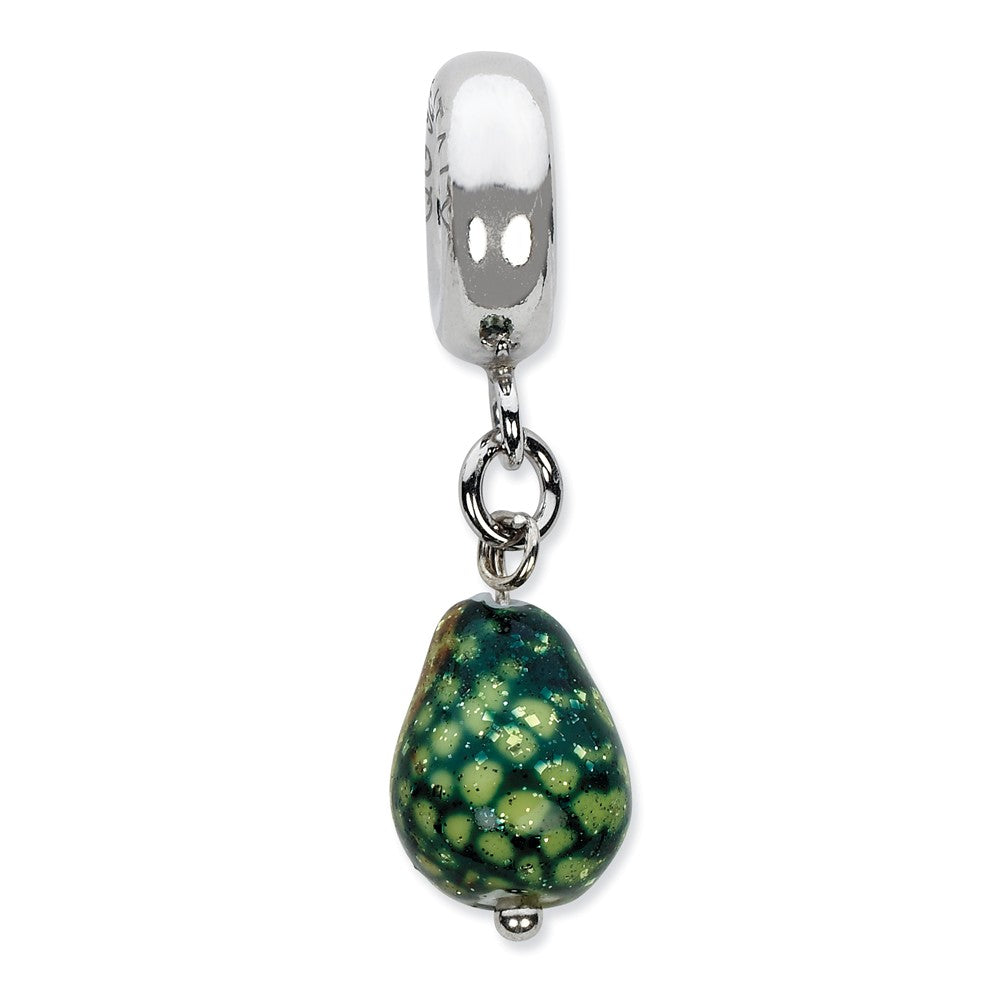 Murano Glass &amp; Sterling Silver, Green with Glitter Dangle Bead Charm, Item B10470 by The Black Bow Jewelry Co.