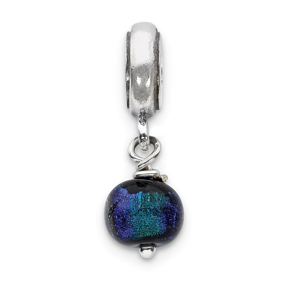 Dichroic Glass &amp; Sterling Silver Purple Dangle Bead Charm, Item B10478 by The Black Bow Jewelry Co.