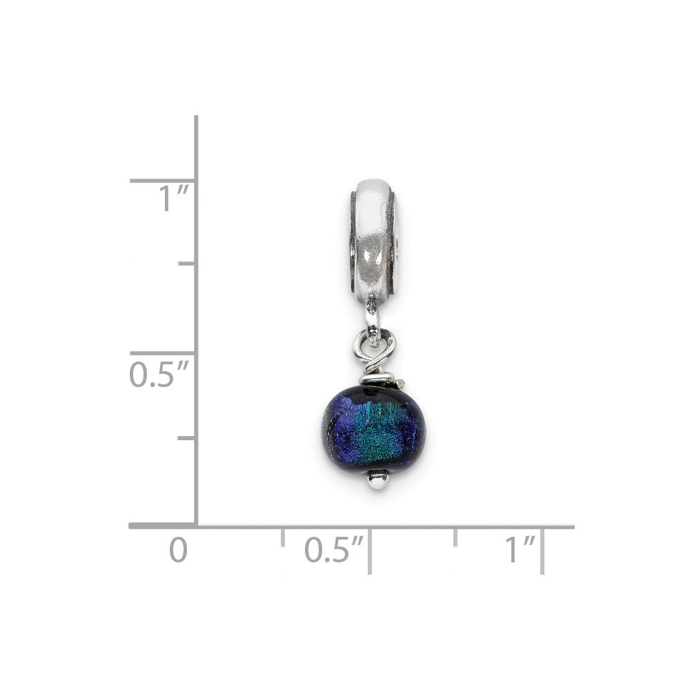 Alternate view of the Dichroic Glass &amp; Sterling Silver Purple Dangle Bead Charm by The Black Bow Jewelry Co.