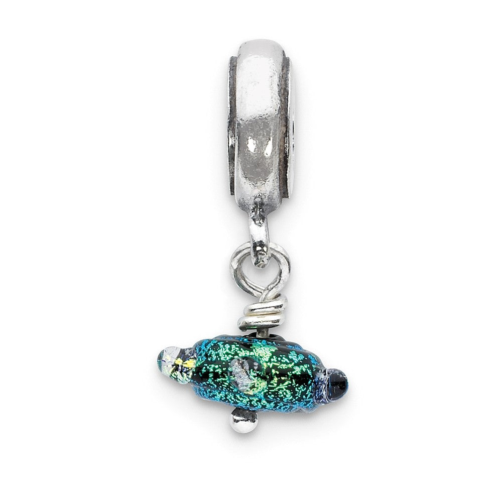 Dichroic Glass &amp; Sterling Silver Green Handmade Dangle Bead Charm, Item B10492 by The Black Bow Jewelry Co.