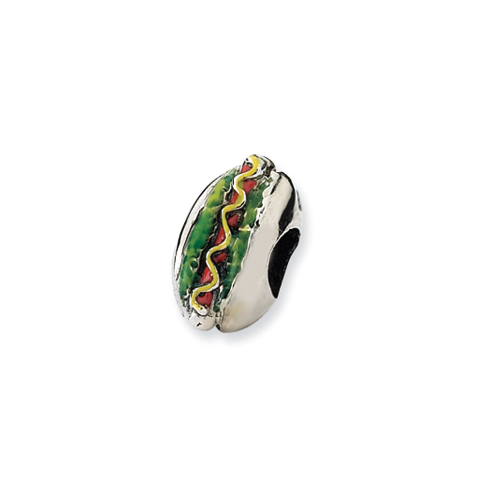 Sterling Silver Enameled Hot Dog Bead Charm, Item B10517 by The Black Bow Jewelry Co.