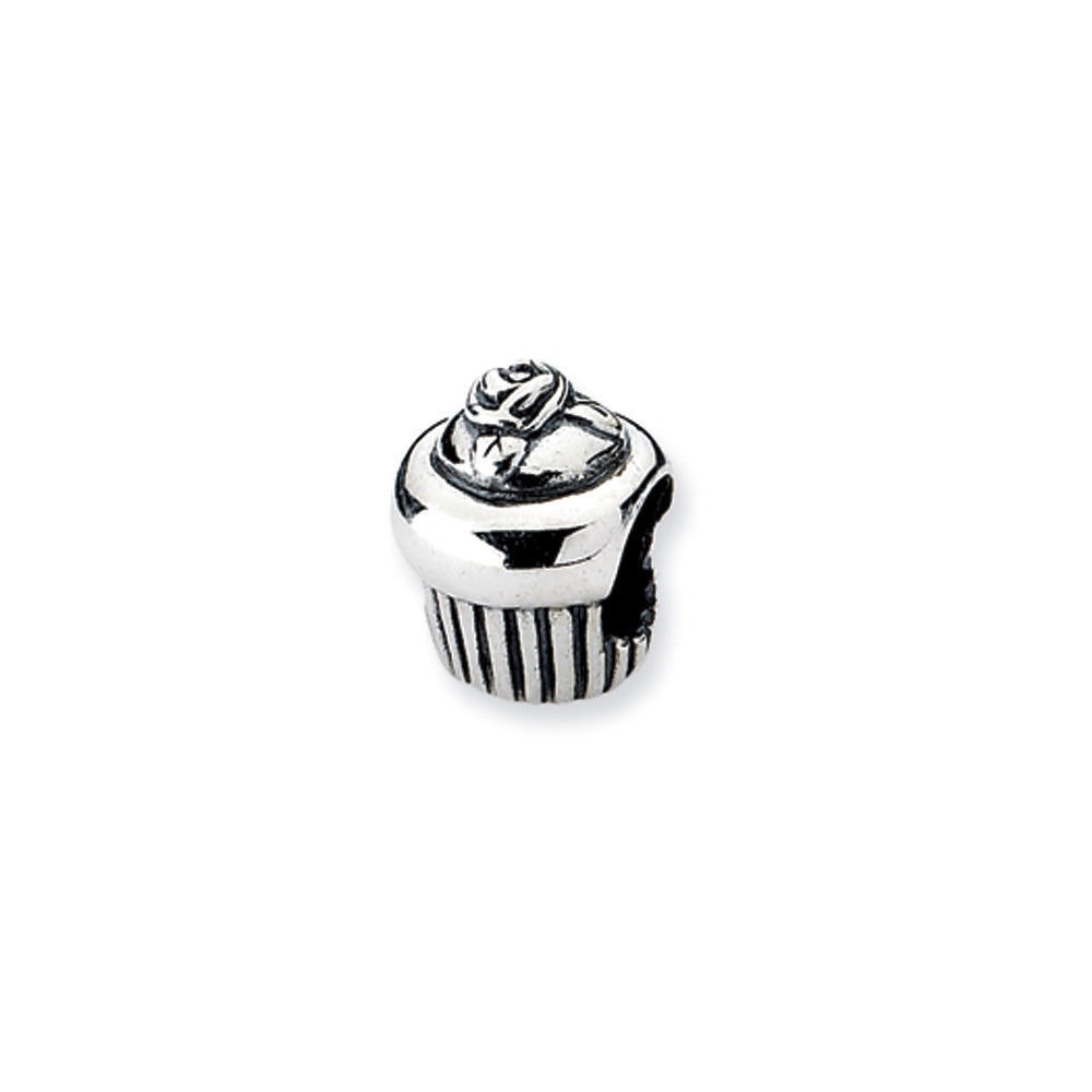 Sterling Silver Cupcake Bead Charm, Item B10518 by The Black Bow Jewelry Co.