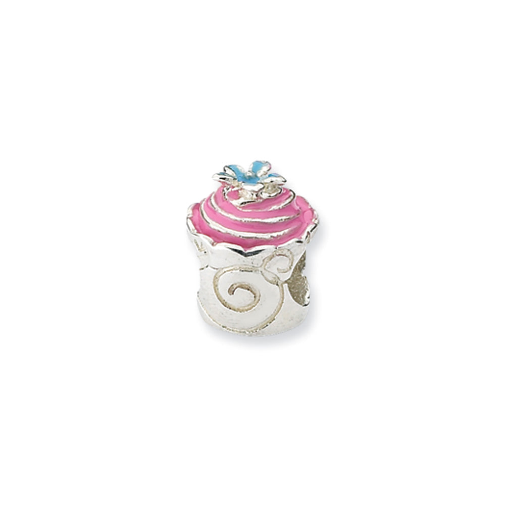 Sterling Silver Pink Enameled Cupcake Bead Charm, Item B10521 by The Black Bow Jewelry Co.