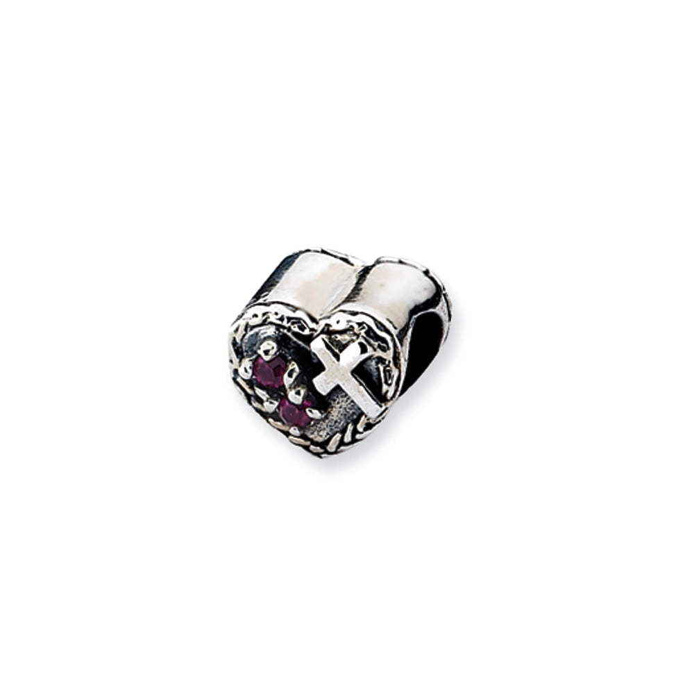 Sterling Silver CZ and Cross Heart Bead Charm, Item B10530 by The Black Bow Jewelry Co.