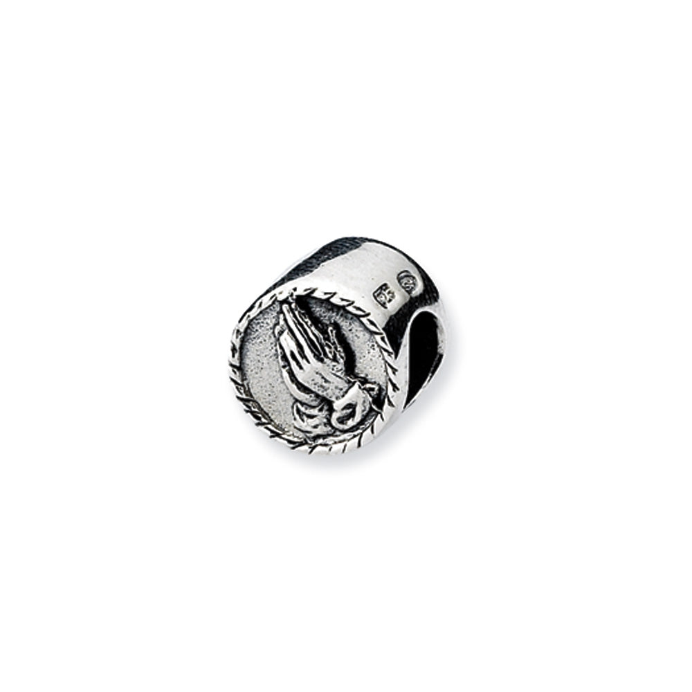 Sterling Silver Praying Hands Bead Charm, Item B10532 by The Black Bow Jewelry Co.