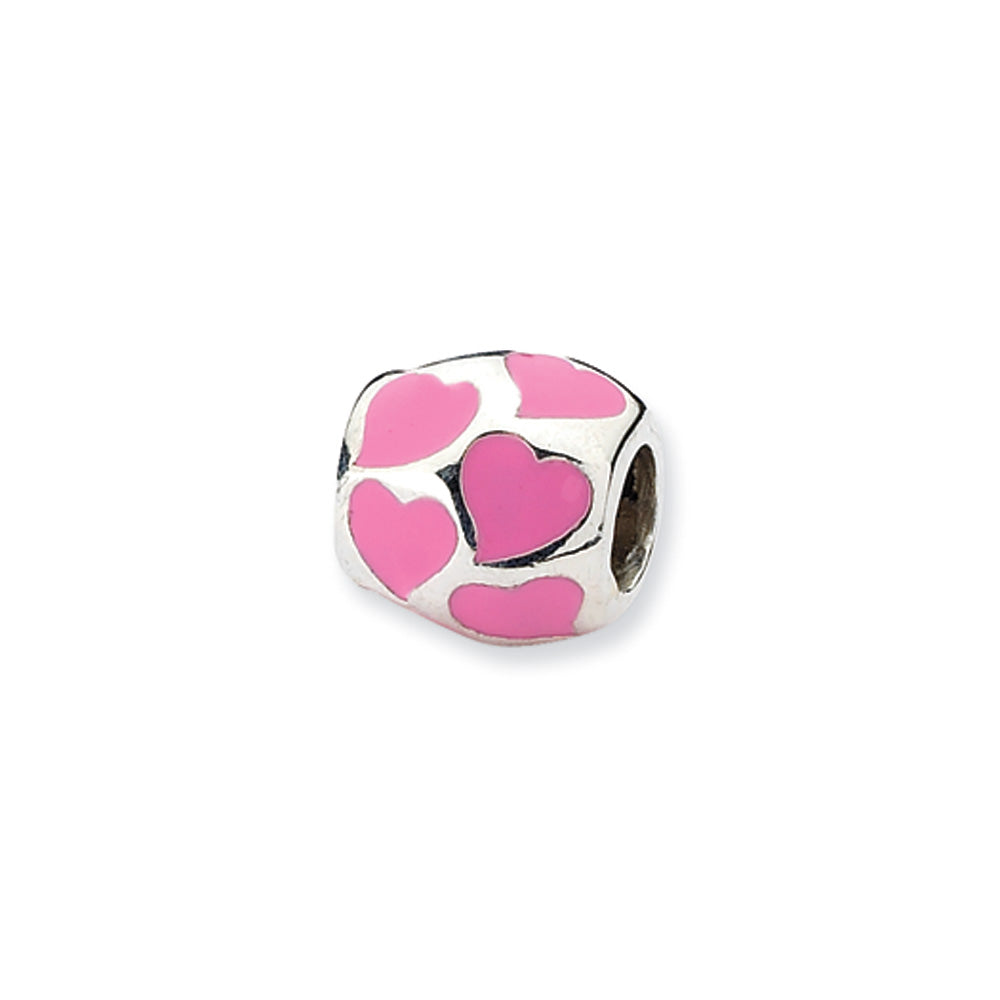 Sterling Silver Pink Enameled Hearts Bead Charm, Item B10538 by The Black Bow Jewelry Co.