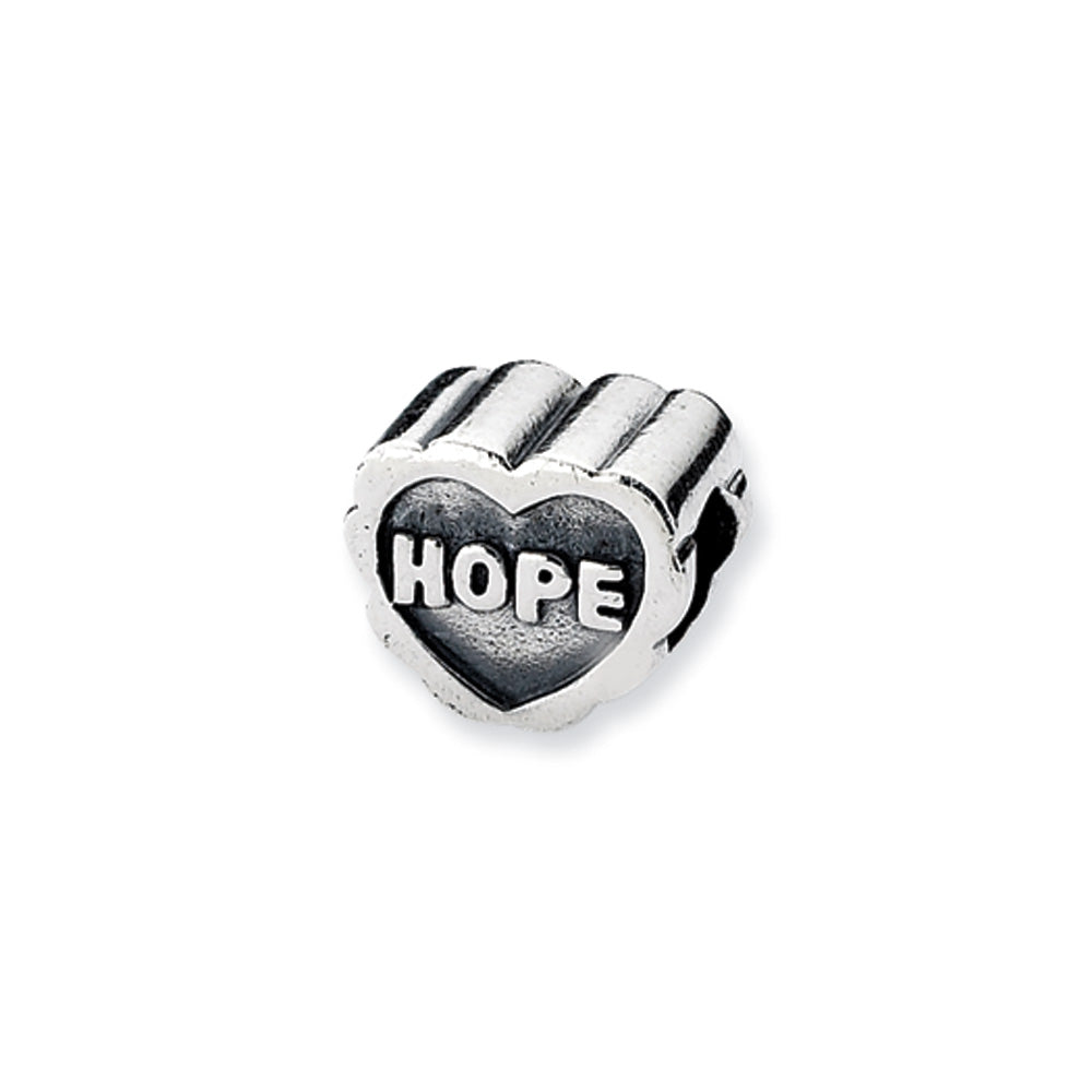 Sterling Silver Hope Heart Bead Charm, Item B10540 by The Black Bow Jewelry Co.