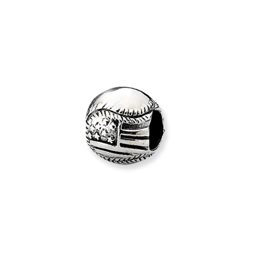 Sterling Silver USA Flag Baseball Bead Charm, Item B10551 by The Black Bow Jewelry Co.
