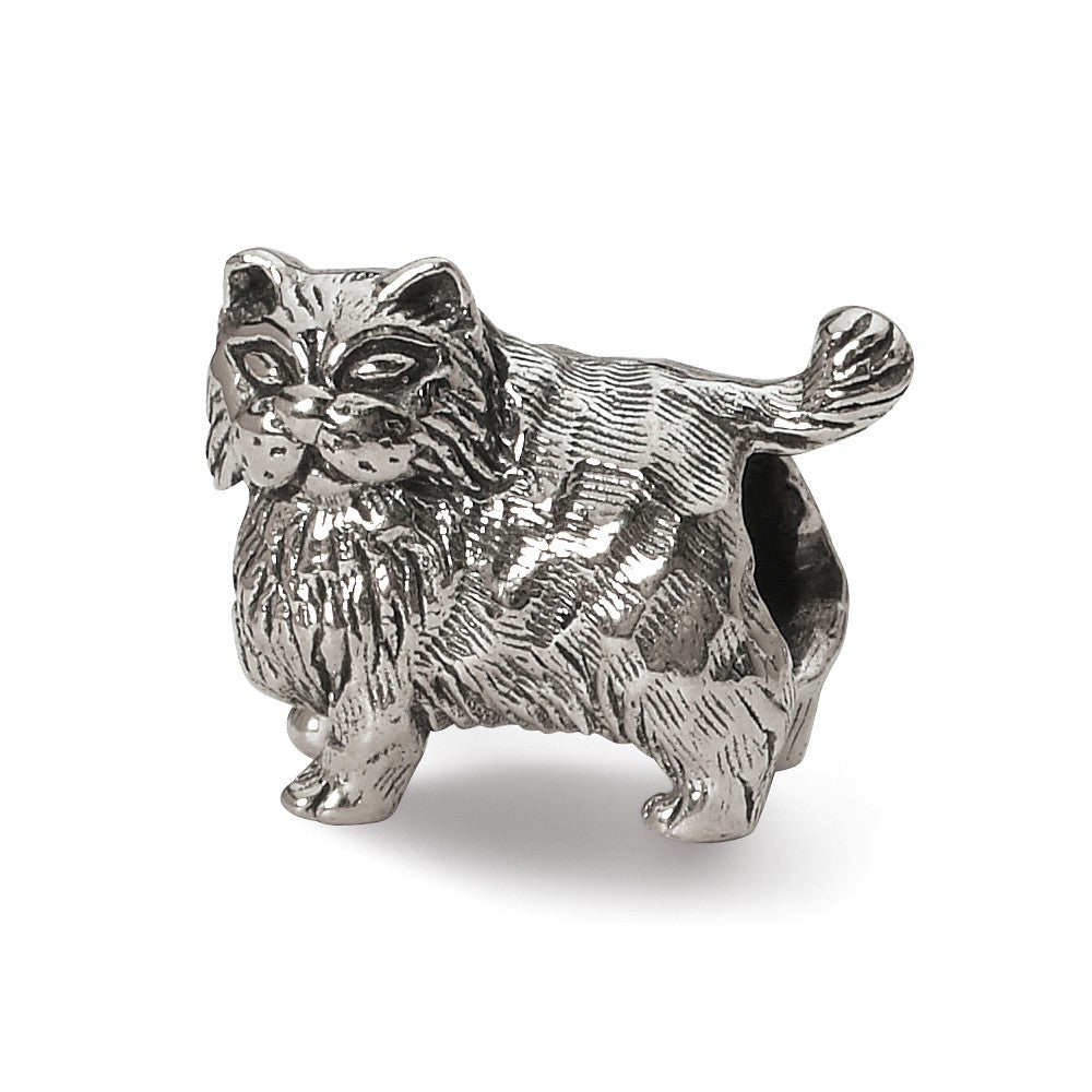 Sterling Silver Persian Cat Bead Charm, Item B10577 by The Black Bow Jewelry Co.