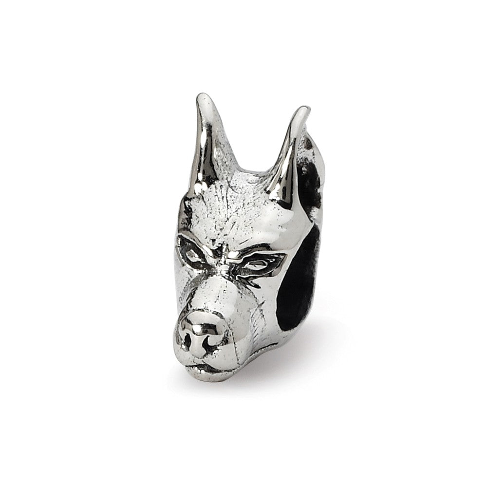 Sterling Silver Doberman Pinscher Head Bead Charm, Item B10587 by The Black Bow Jewelry Co.