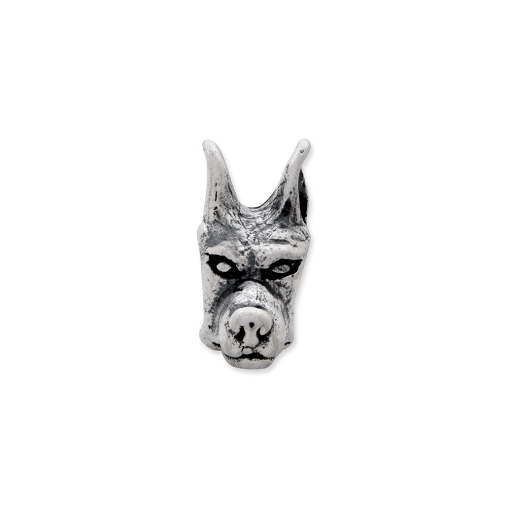 Alternate view of the Sterling Silver Doberman Pinscher Head Bead Charm by The Black Bow Jewelry Co.
