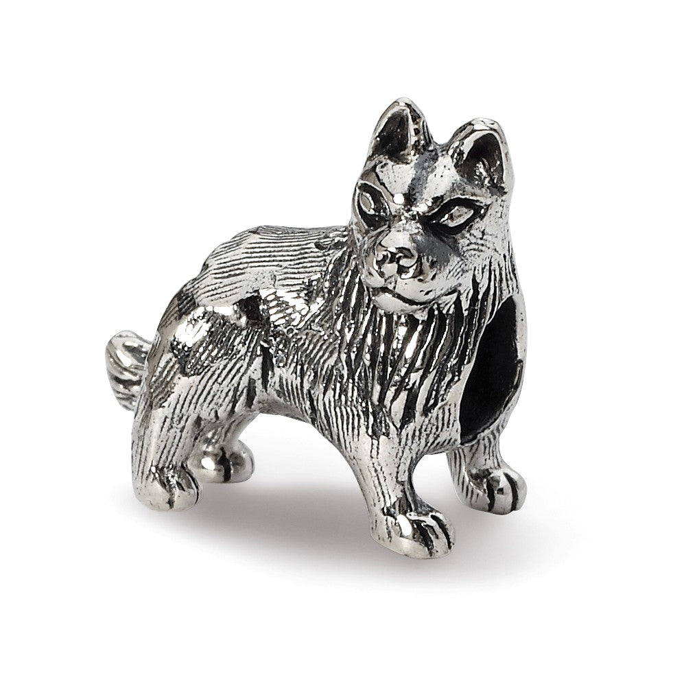 Sterling Silver German Shepherd Bead Charm, Item B10589 by The Black Bow Jewelry Co.