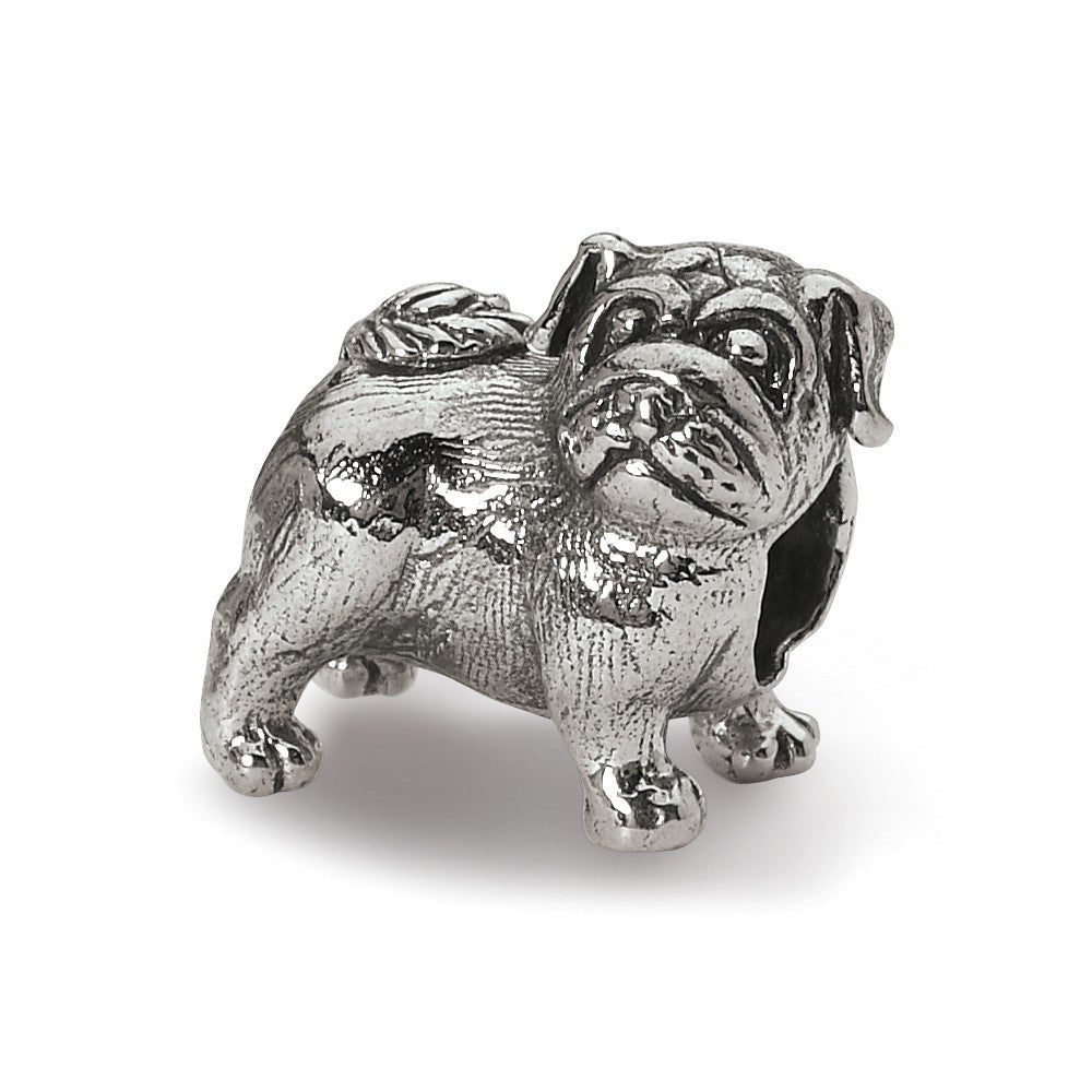 Sterling Silver Pug Bead Charm, Item B10596 by The Black Bow Jewelry Co.