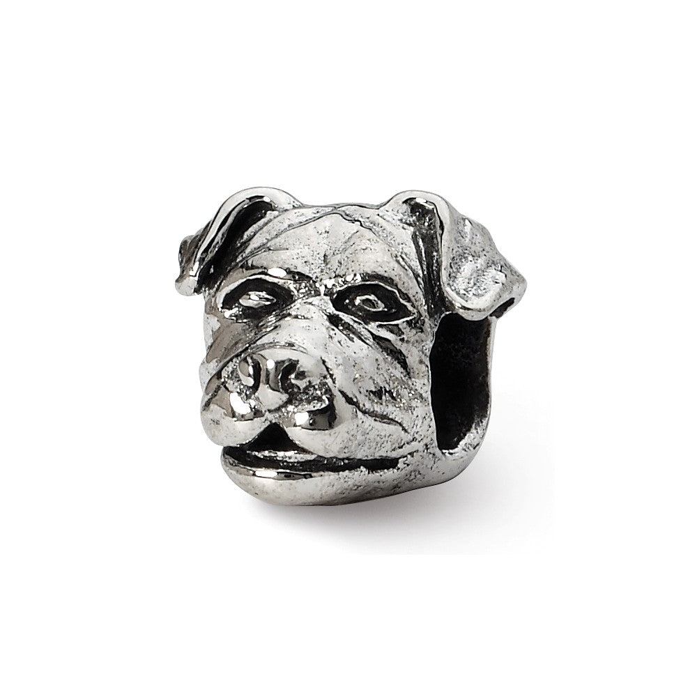 Sterling Silver Rottweiler Head Bead Charm, Item B10597 by The Black Bow Jewelry Co.