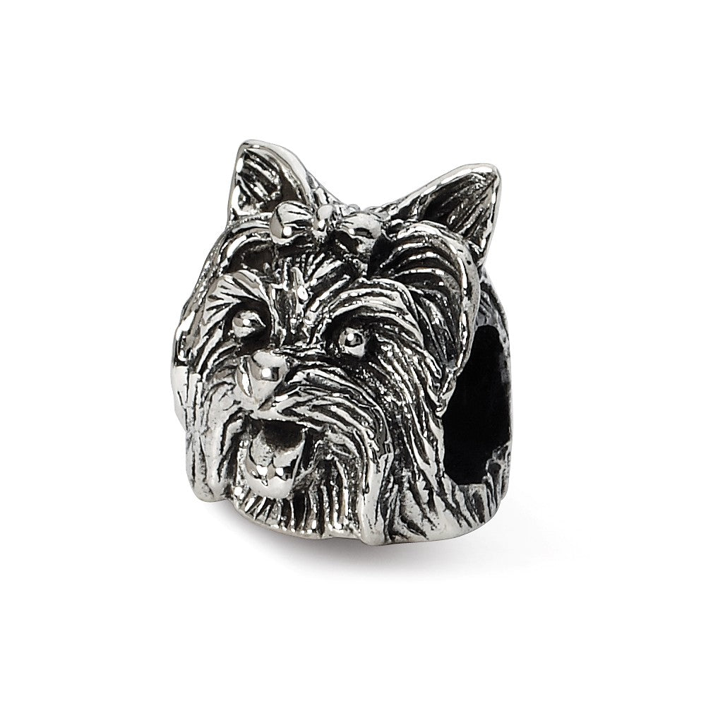Sterling Silver Yorkshire Terrier Head Bead Charm, Item B10603 by The Black Bow Jewelry Co.