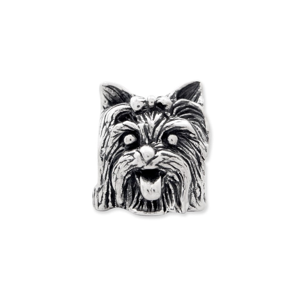 Alternate view of the Sterling Silver Yorkshire Terrier Head Bead Charm by The Black Bow Jewelry Co.