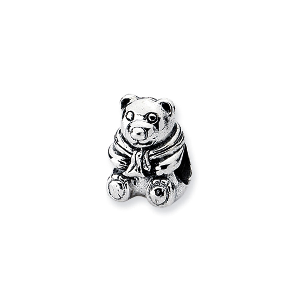 Sterling Silver Teddy Bear with Scarf Bead Charm, Item B10610 by The Black Bow Jewelry Co.