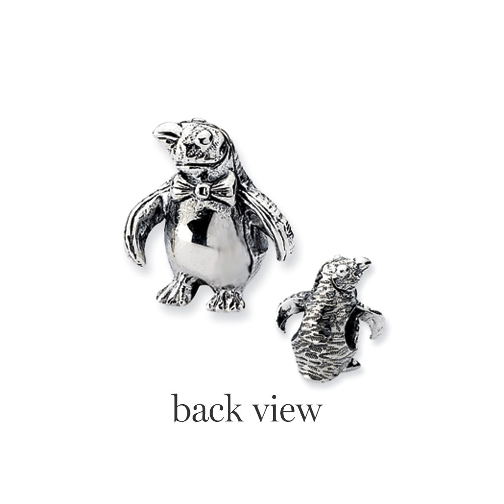 Sterling Silver Bow Tie Penguin Bead Charm, Item B10611 by The Black Bow Jewelry Co.