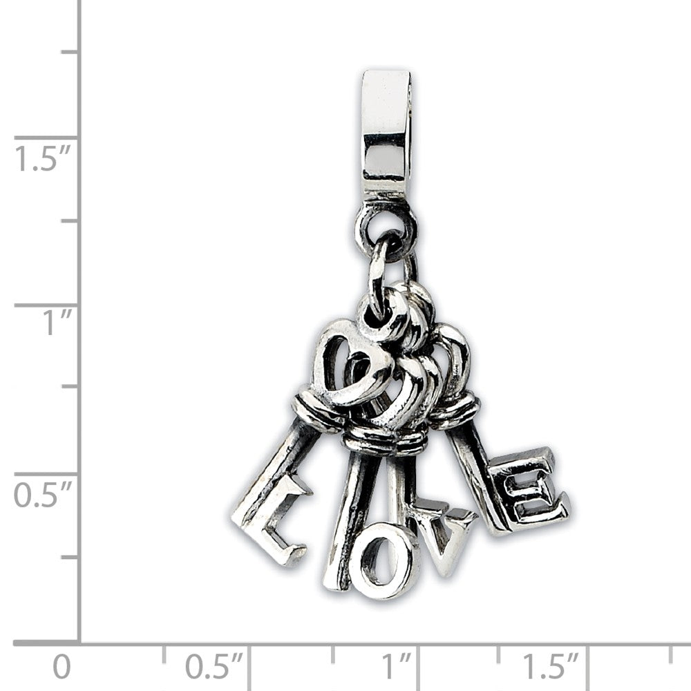Alternate view of the Sterling Silver Love Keys Dangle Bead Charm by The Black Bow Jewelry Co.