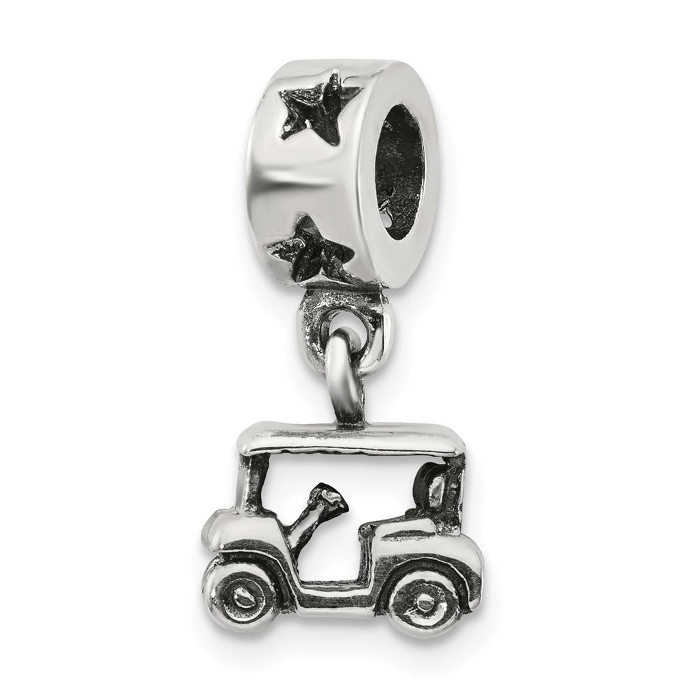 Sterling Silver Golf Cart Dangle Bead Charm, Item B10622 by The Black Bow Jewelry Co.