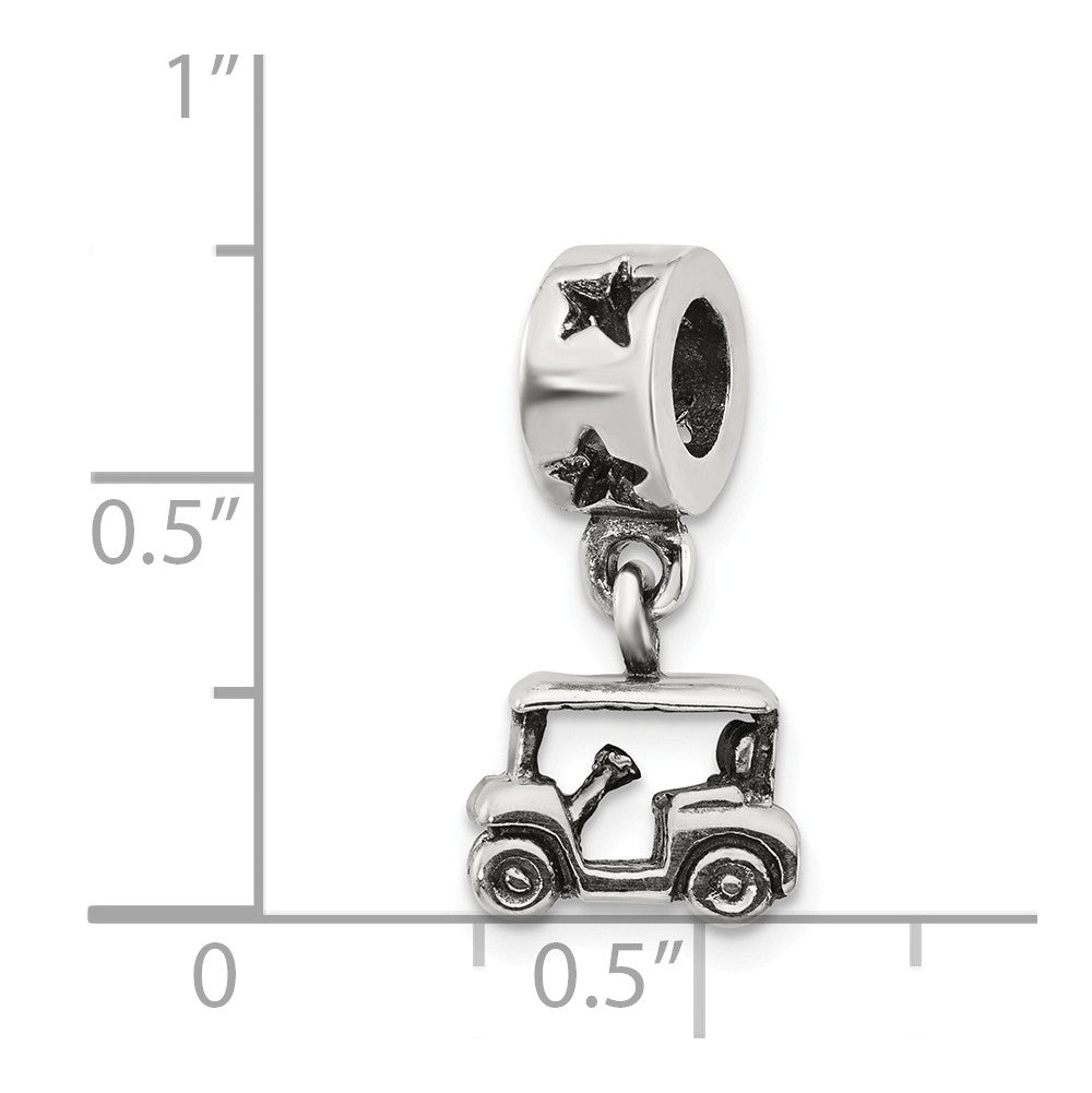 Alternate view of the Sterling Silver Golf Cart Dangle Bead Charm by The Black Bow Jewelry Co.