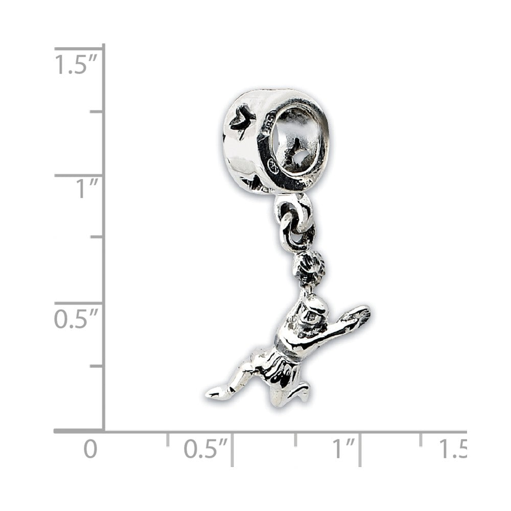 Alternate view of the Sterling Silver Cheerleader Dangle Bead Charm by The Black Bow Jewelry Co.