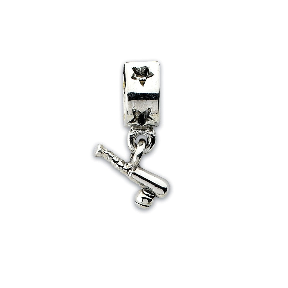 Sterling Silver Baseball Bat and Ball Dangle Bead Charm, Item B10624 by The Black Bow Jewelry Co.