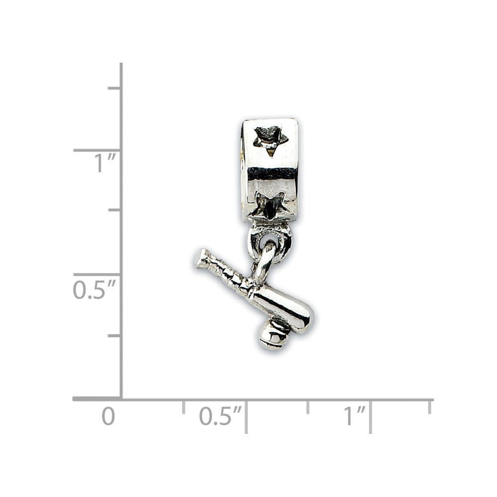 Alternate view of the Sterling Silver Baseball Bat and Ball Dangle Bead Charm by The Black Bow Jewelry Co.