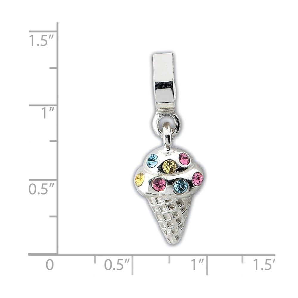 Alternate view of the Sterling Silver CZ Ice Cream Cone Dangle Bead Charm by The Black Bow Jewelry Co.