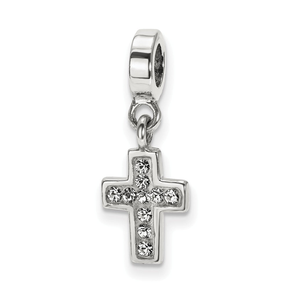 Sterling Silver and Clear Crystal Cross Dangle Bead Charm, Item B10634 by The Black Bow Jewelry Co.
