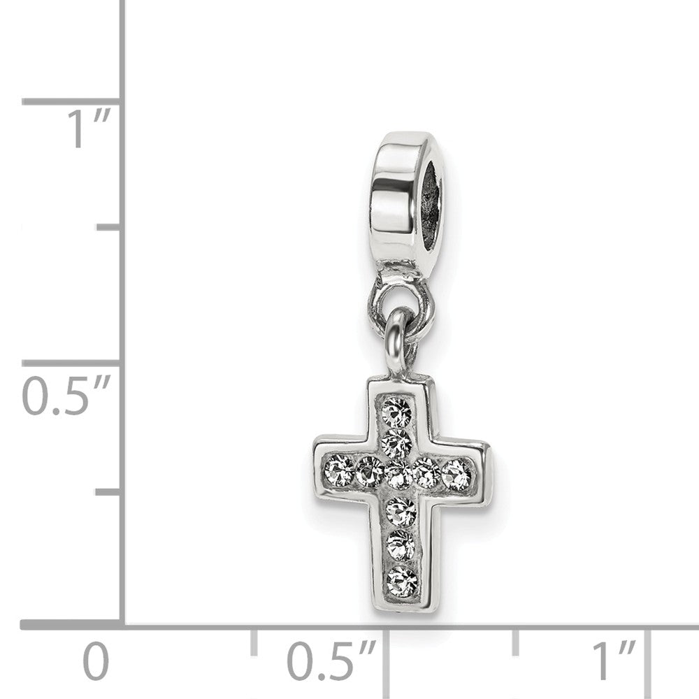 Alternate view of the Sterling Silver and Clear Crystal Cross Dangle Bead Charm by The Black Bow Jewelry Co.