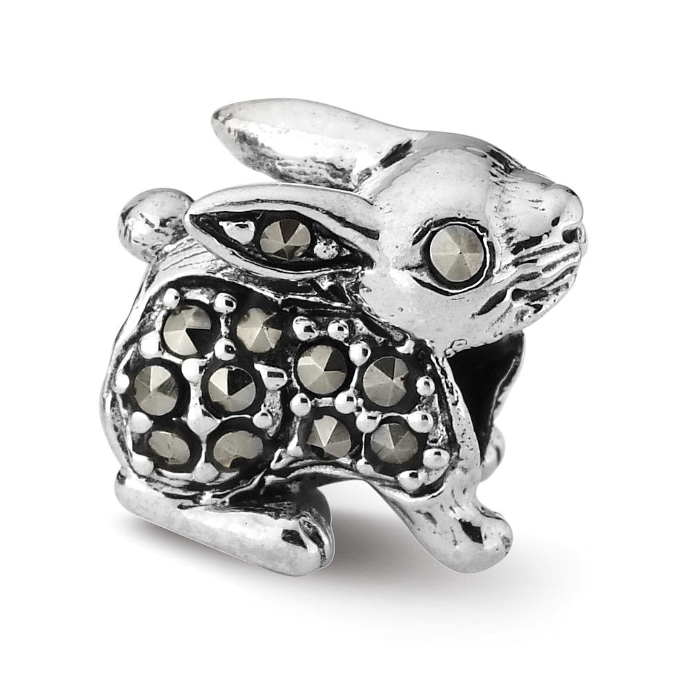 Sterling Silver and Marcasite Rabbit Bead Charm, Item B10648 by The Black Bow Jewelry Co.