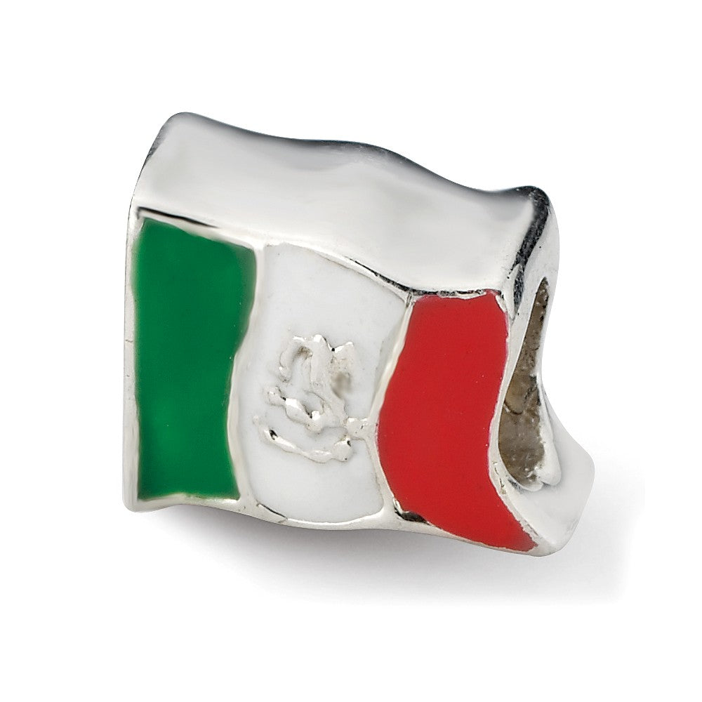 Sterling Silver and Enamel Mexico Flag Bead Charm, Item B10657 by The Black Bow Jewelry Co.