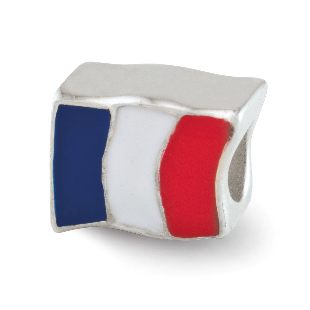 Sterling Silver and Enamel France Flag Bead Charm, Item B10659 by The Black Bow Jewelry Co.