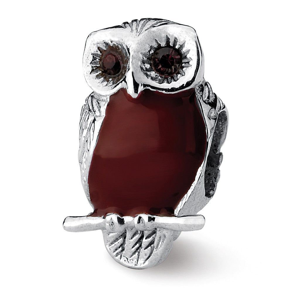 Sterling Silver, CZ and Enamel Wise Owl Bead Charm, Item B10661 by The Black Bow Jewelry Co.