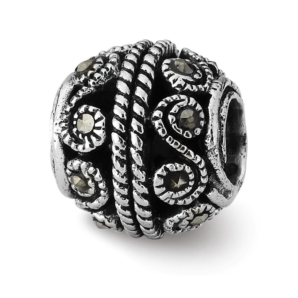 Sterling Silver and Marcasite Bali Scroll Bead Charm, Item B10662 by The Black Bow Jewelry Co.