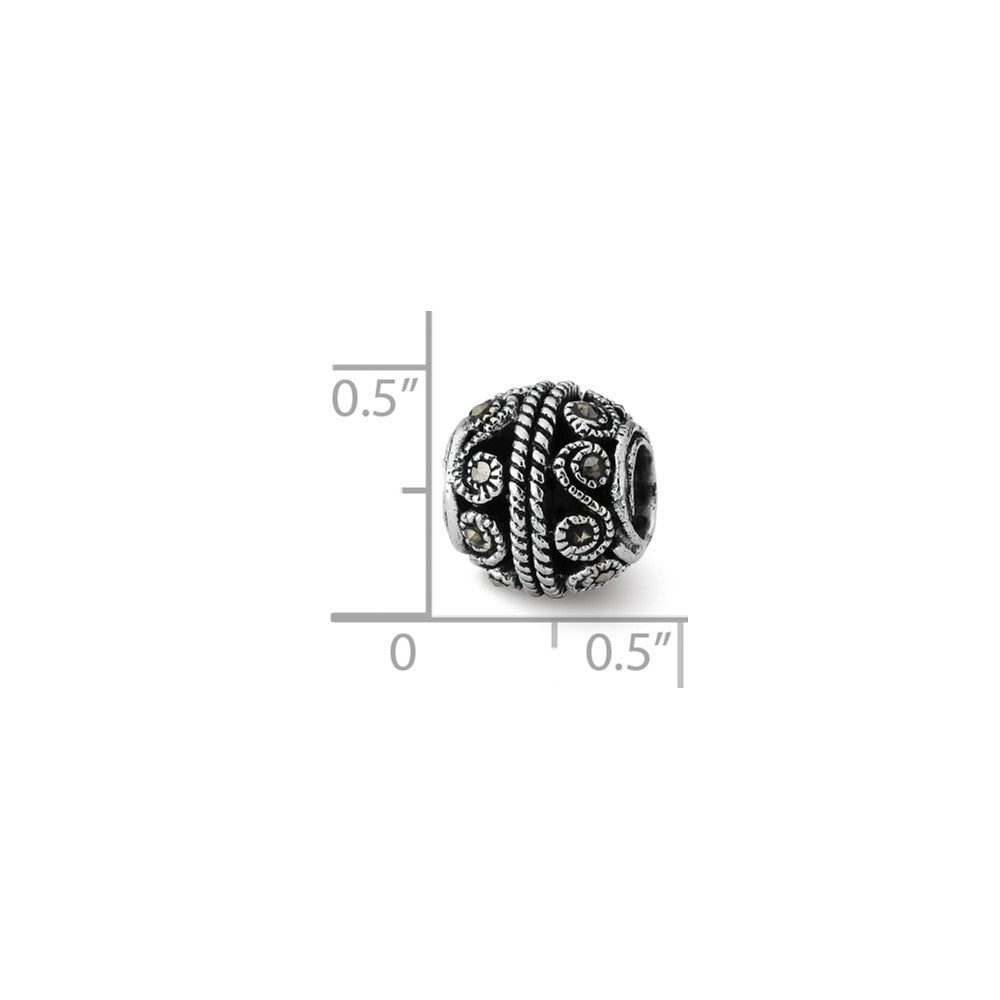 Alternate view of the Sterling Silver and Marcasite Bali Scroll Bead Charm by The Black Bow Jewelry Co.