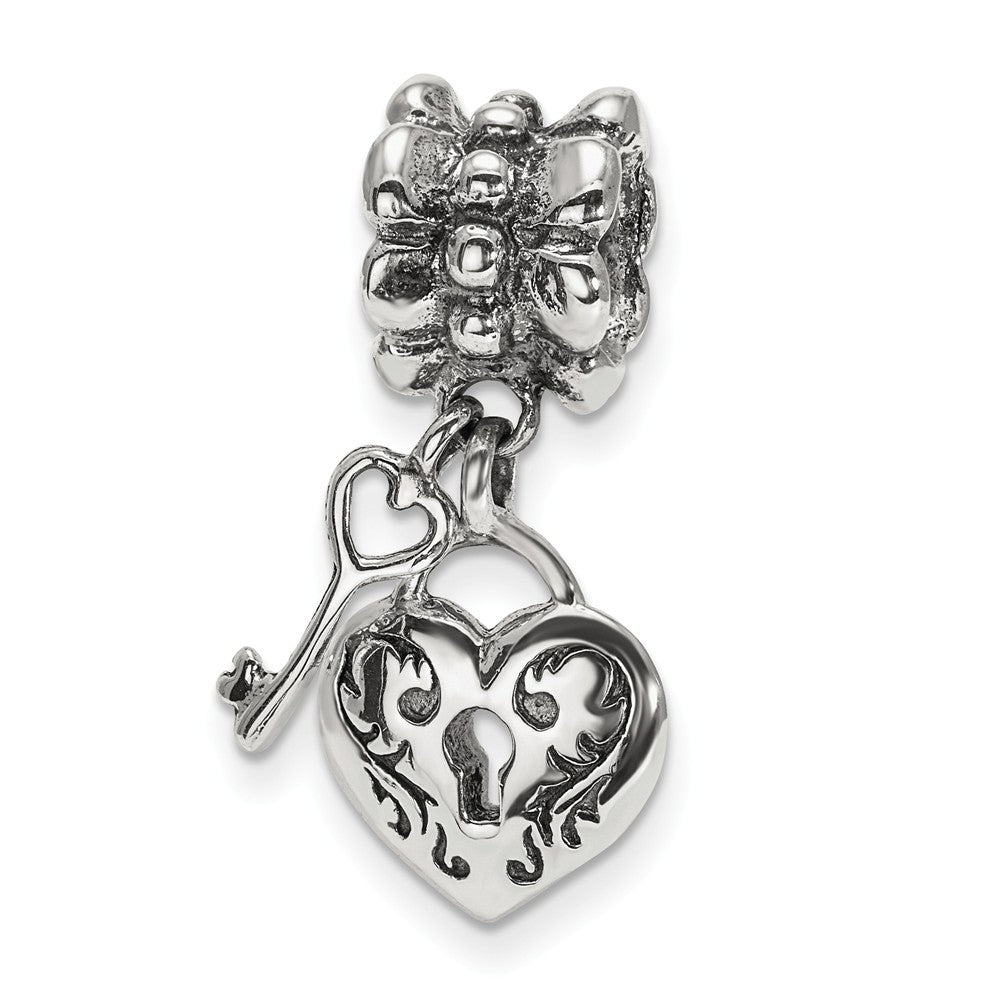 Sterling Silver Heart and Key Dangle Bead Charm, Item B10664 by The Black Bow Jewelry Co.