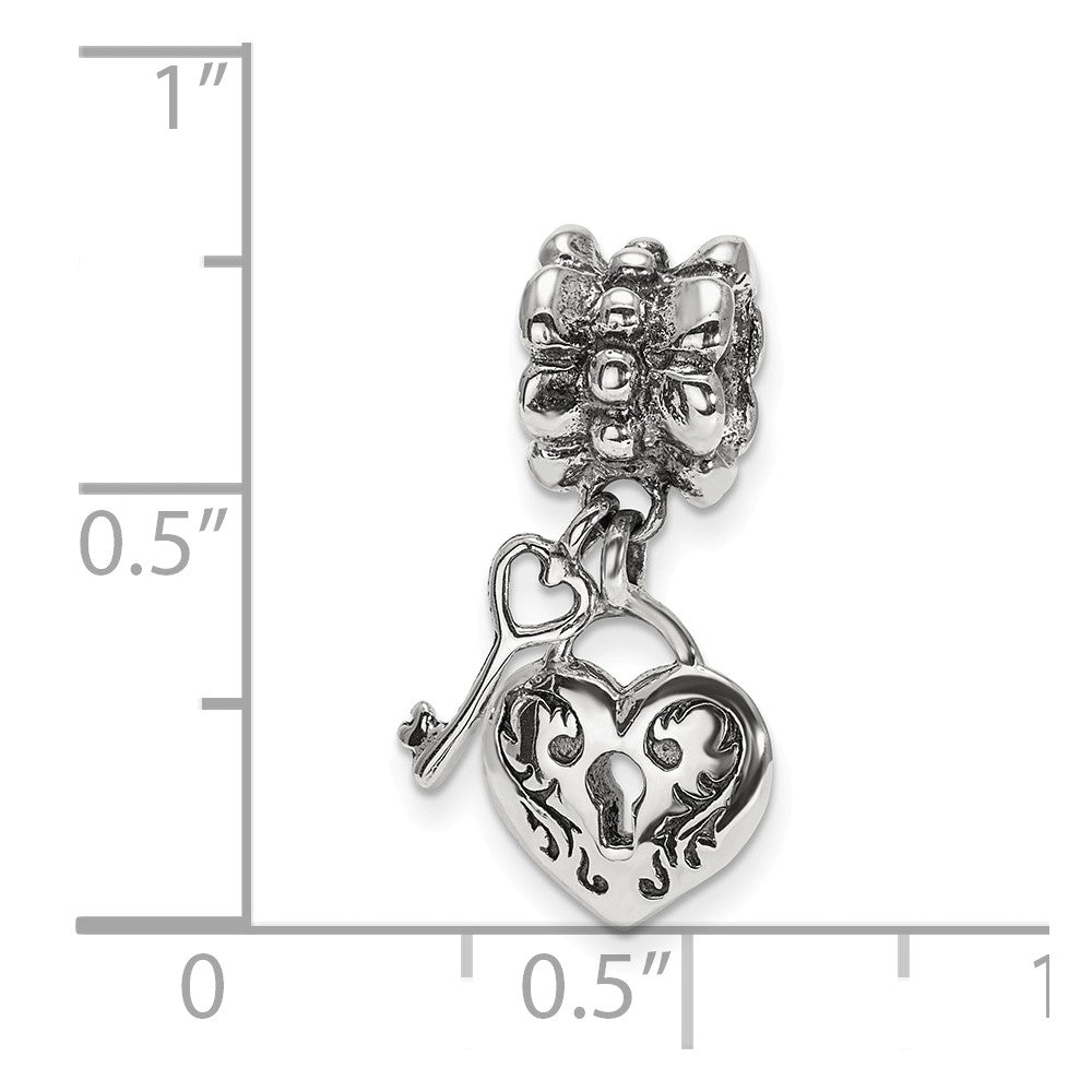 Alternate view of the Sterling Silver Heart and Key Dangle Bead Charm by The Black Bow Jewelry Co.