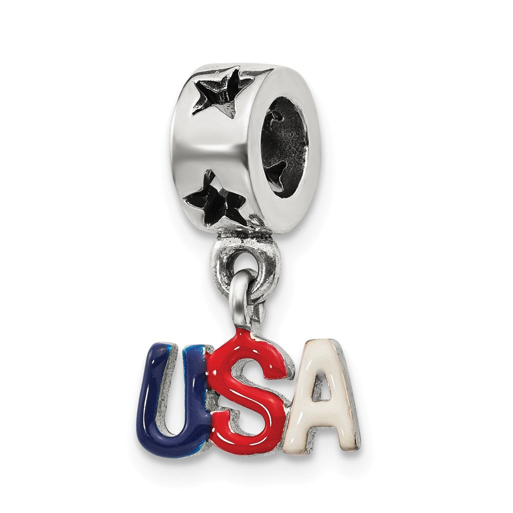 Sterling Silver Enameled USA Dangle Bead Charm, Item B10666 by The Black Bow Jewelry Co.