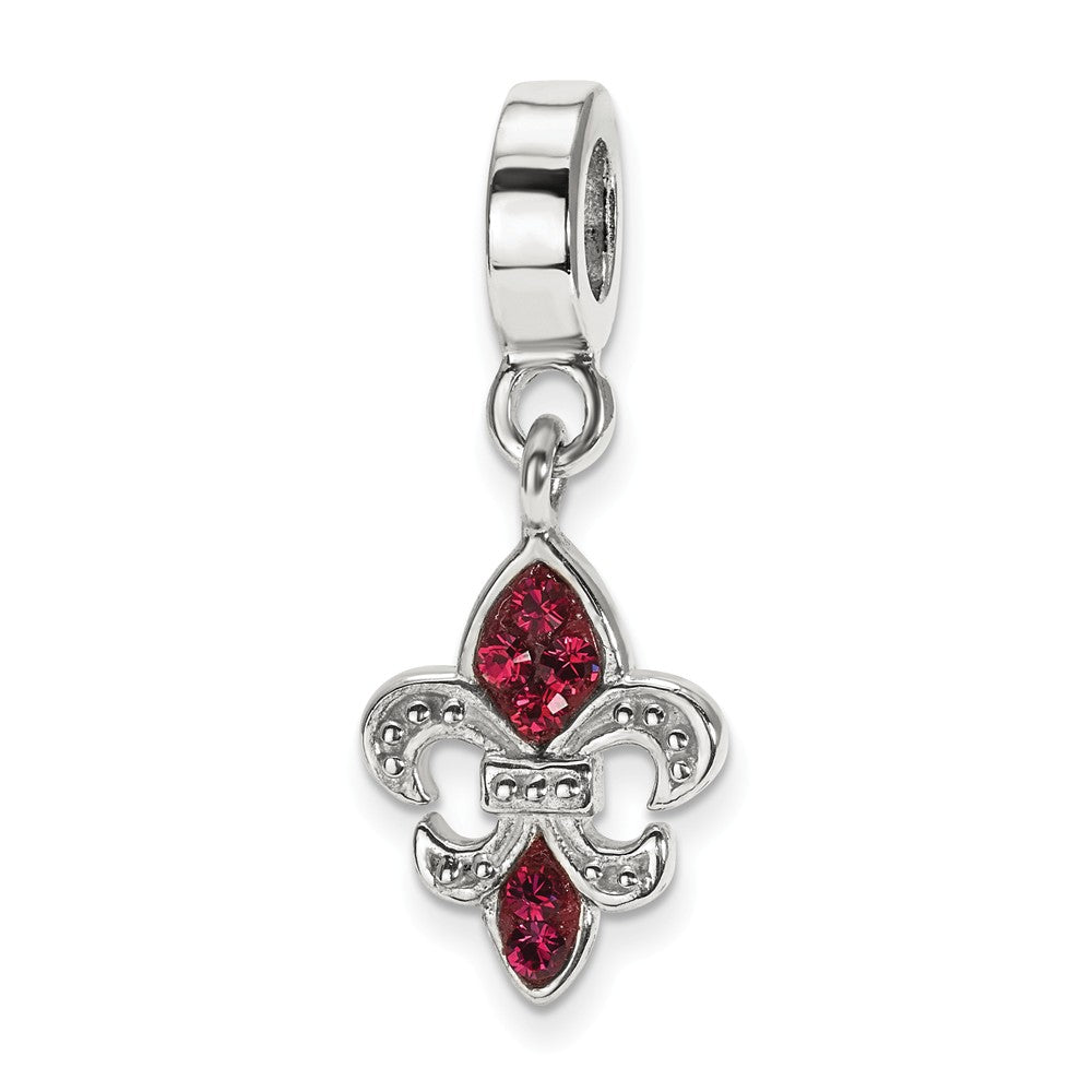 Sterling Silver Red Crystal Fleur De Lis Dangle Bead Charm, Item B10669 by The Black Bow Jewelry Co.