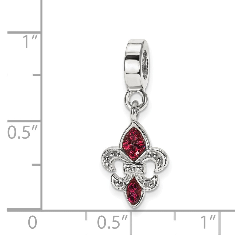 Alternate view of the Sterling Silver Red Crystal Fleur De Lis Dangle Bead Charm by The Black Bow Jewelry Co.